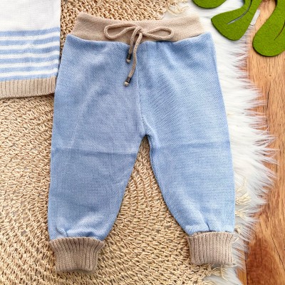 Conjunto de Linha Listras - Off White e Azul Bebê com Areia